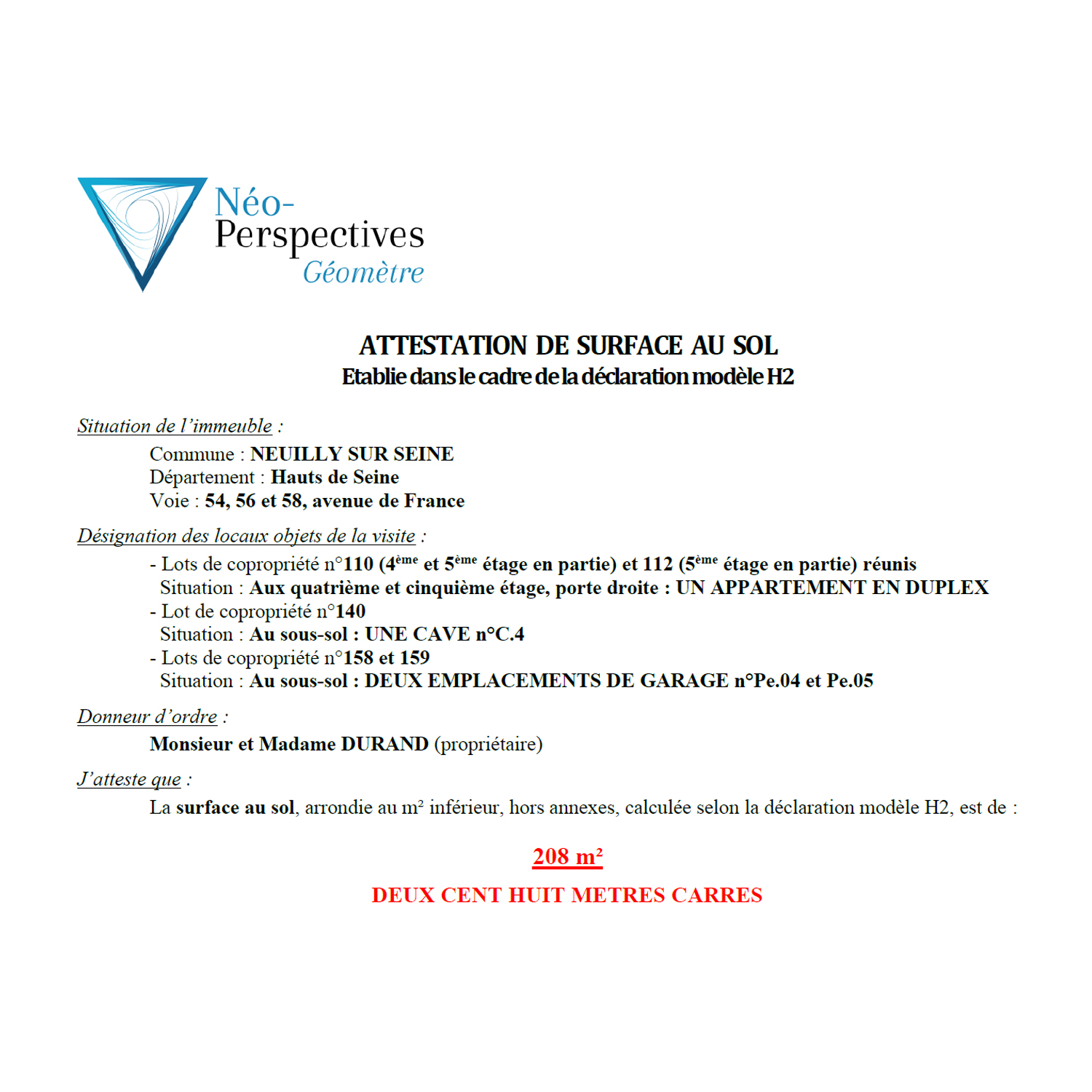 6e-SURFACE AU SOL (POUR MODELE H2)