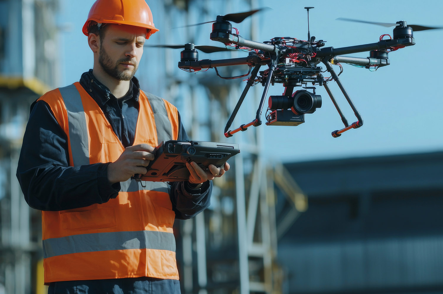 High-Tech Equipment: An engineer operating advanced technology, like drone